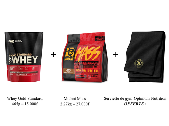 COMBO 1 : Whey Protéine 465g + Mass Gainer 2.27kg + Serviette de Gym !